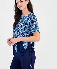 Jm Collection Women's Printed Side Ruched Boat-Neck Top, Macy's Exclusive