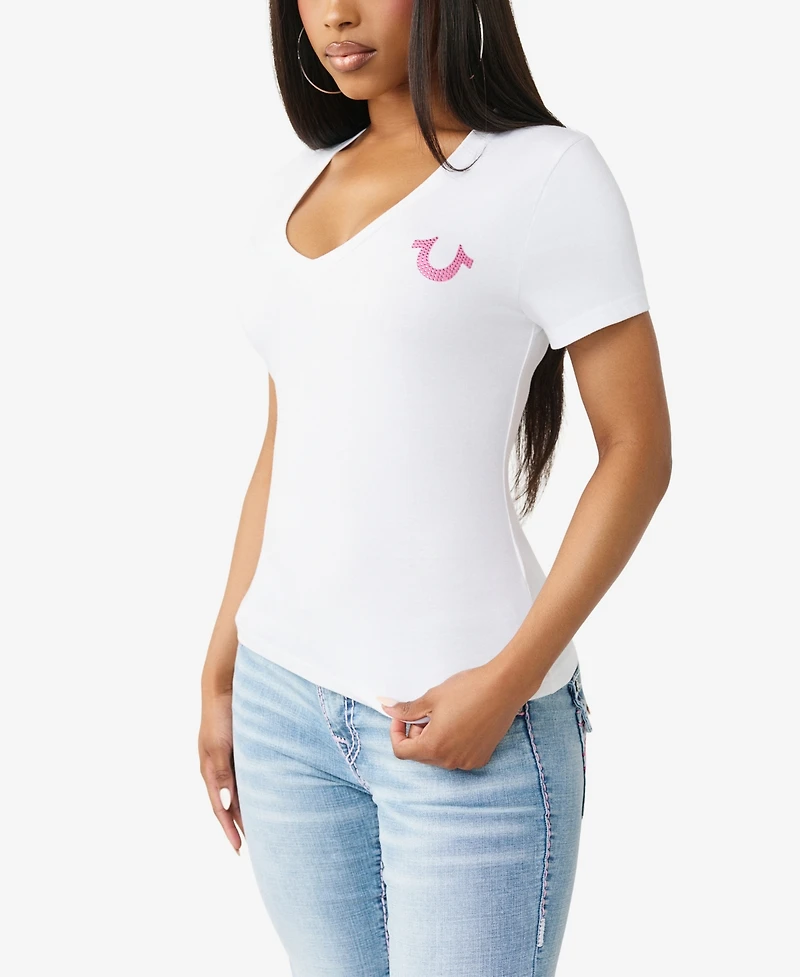 True Religion Women's Crystal Buddha V-Neck T-Shirt