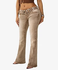True Religion Women's Belted Joey Low-Rise Flare Big T-Flap Jeans