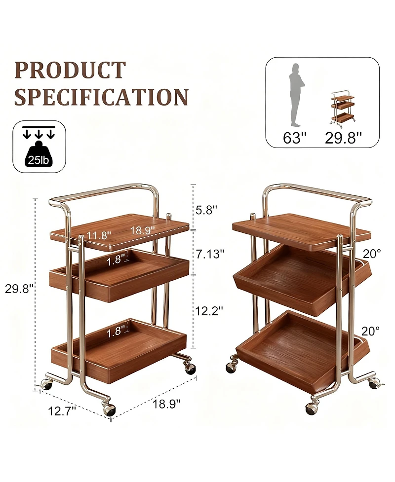 Yigii 3-Tier Adjustable Storage Cart