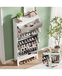 gaomon Shoe Storage Cabinet with 3 Flip Drawers Entry Rack with Iron Legs Fluted Organizer Entryway