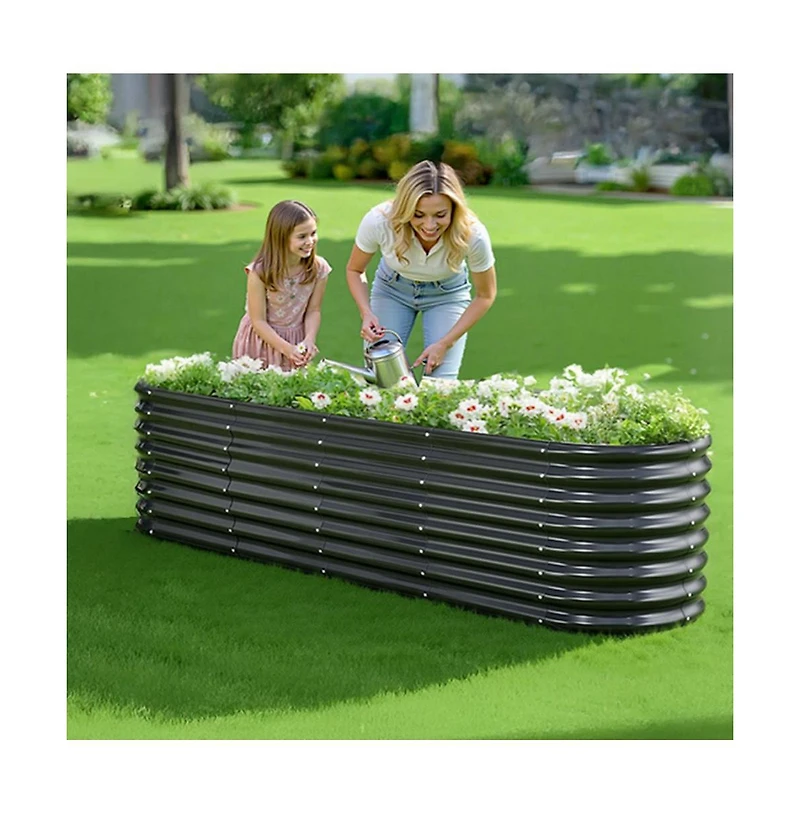 Slickblue 8x2x2 ft Oval Galvanized Metal Raised Garden Bed