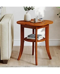 Tribesigns Solid Wood End Table Set of 2, 2-Tier Sofa Side Table with Storage Shelf, Mid Century Modern Wooden Bedside Nightstand, Walnut