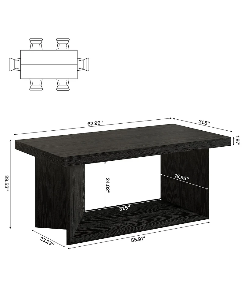 Tribesigns Dining Table for 4-6, Farmhouse Kitchen Table with Heavy Duty Pedestal, Rectangular Wooden Dinner Furniture, Black