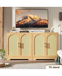 gaomon Modern Console Table Storage with 2 Rattan Doors Shelves