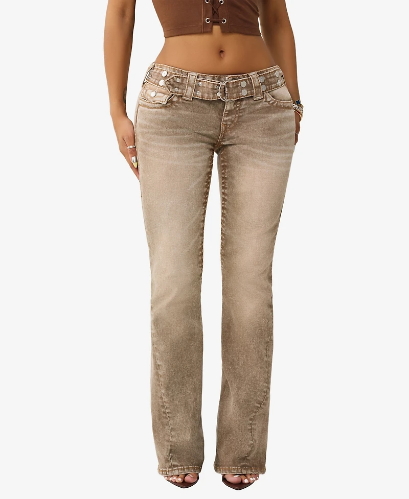 True Religion Women's Belted Joey Low-Rise Flare Big T-Flap Jeans