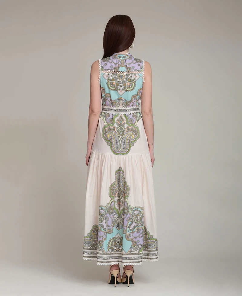 Avec Les Filles Women's Paisley Mock Neck Maxi Dress