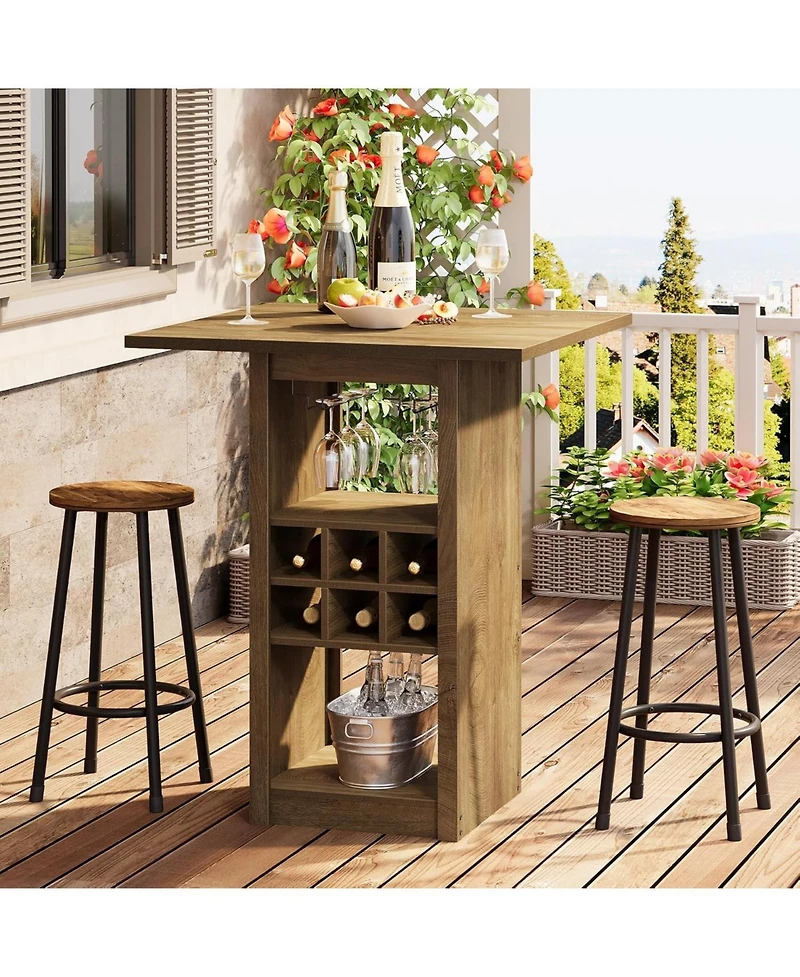 Tribesigns 31.5-Inch Square Bar Table, 4-Tier Wood Counter Height Home Bar Unit with Glass Holders, Wine Racks and Storage Shelves