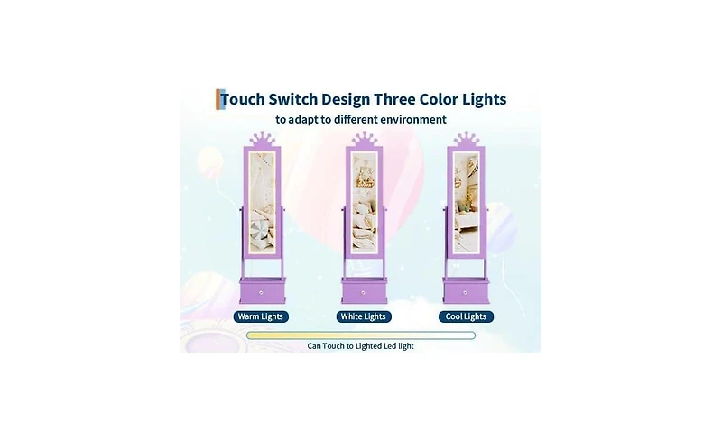 gaomon Kids Jewelry Armoire with Full-Length Mirror and Led Light