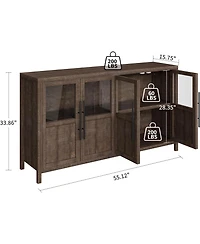 gaomon Sideboard Buffet Cabinet with 4 Glass Doors, 55 in Buffet Table Coffee Bar Wine Bar Display Cabinet for Kitchen Dining Room