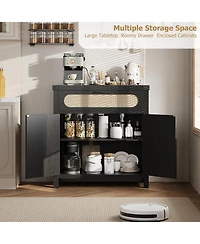 gaomon Rattan Cabinet with Drawer Buffet Sideboard with Synthetic Rattan Doors Adjustable Storage