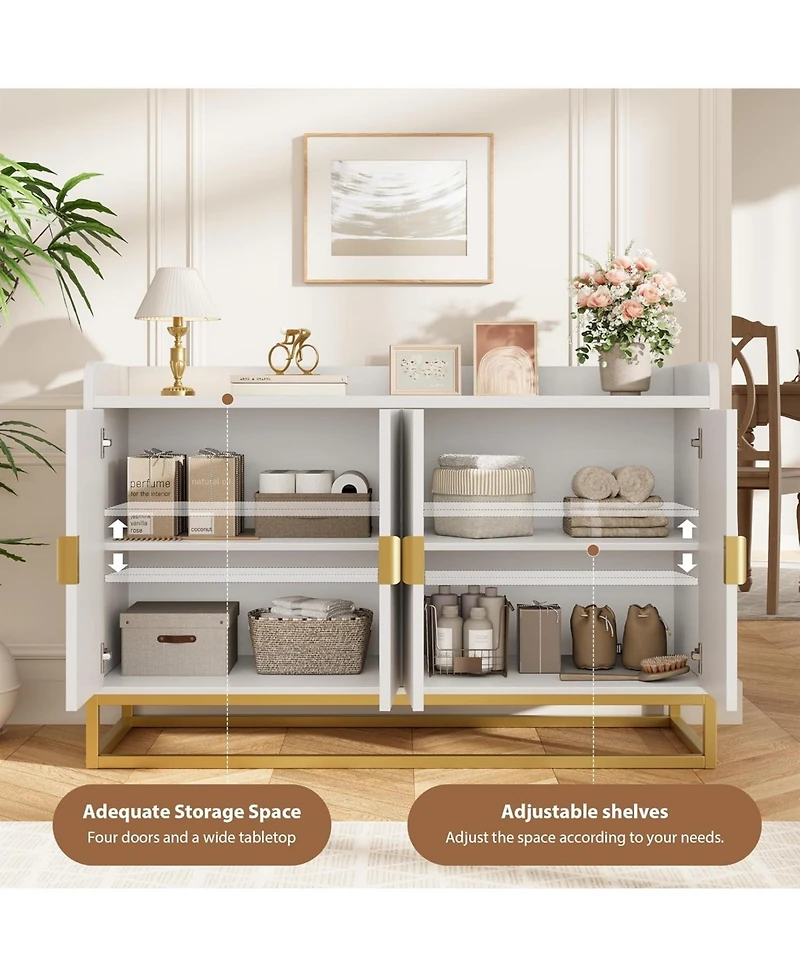 gaomon 47.2 Inch Fluted Sideboard Modern Kitchen Cabinet with Adjustable Shelves