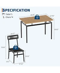 gaomon 5 Piece Dining Table Set for 4, Wood Table with 4 Upholstered Chairs, Industrial Frame Dinette for Kitchen, Rustic Brown