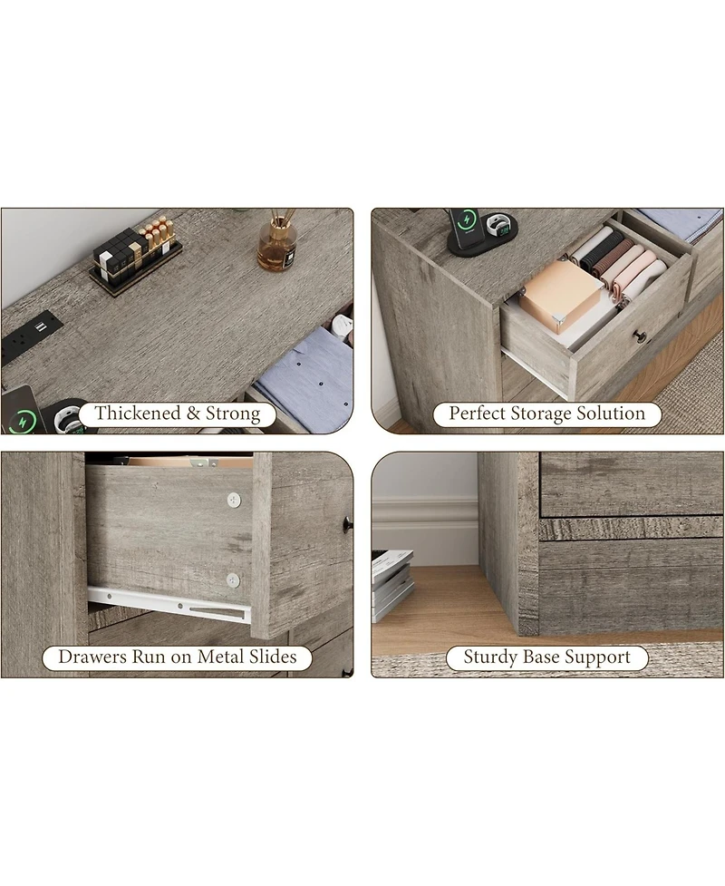 gaomon Drawer Dresser for Bedroom, 61 in Long Modern Dresser Tv Stand with Charging Station, Large Wooden Chest Od Drawers for Nursery