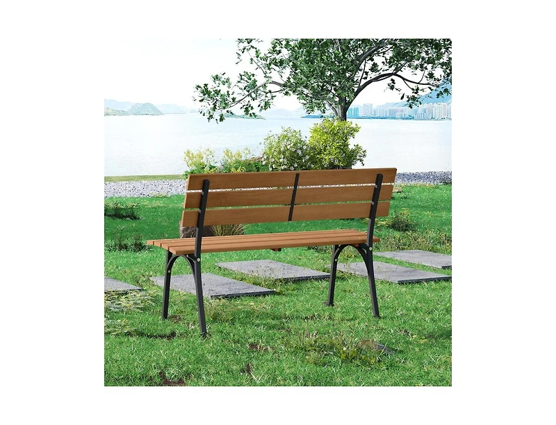 Slickblue 47 Inch Patio Acacia Wood Bench with Sturdy Metal Frame