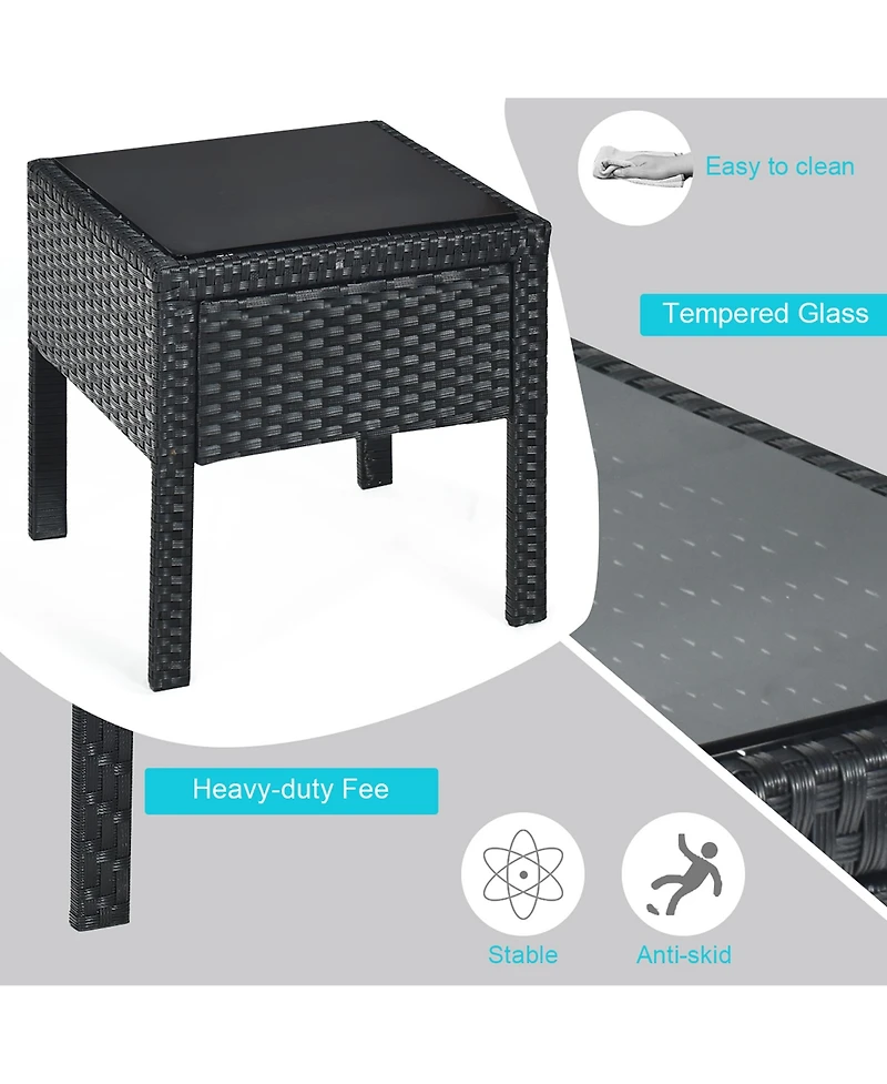 3PCS Patio Rattan Furniture Set Coffee Table and Chairs Set with Seat Cushions Garden