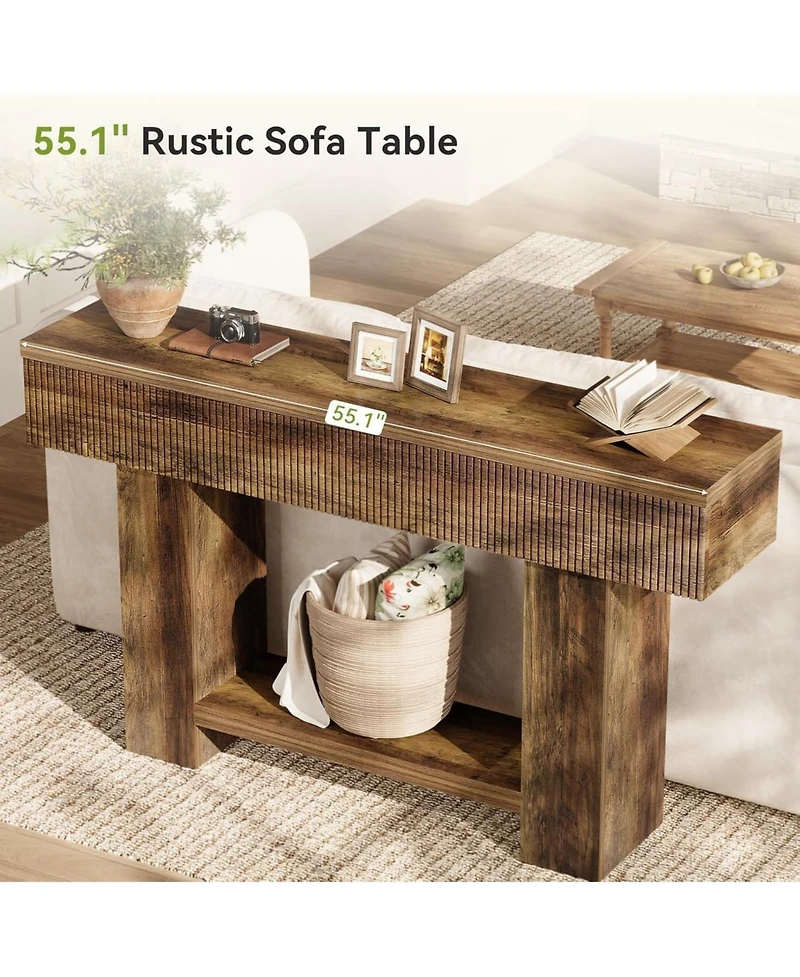 Tribesigns 2-Tier Console Table, 55-Inch Farmhouse Entryway Table, Rustic Wood Sofa Table