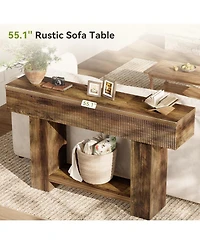Tribesigns 2-Tier Console Table, 55-Inch Farmhouse Entryway Table, Rustic Wood Sofa Table