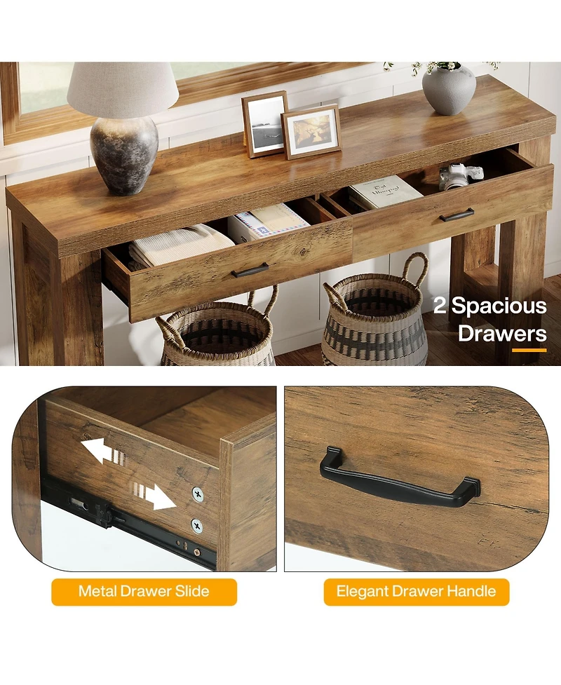 Tribesigns 63" Console Table with 2 Drawers, Farmhouse Entryway Table with H-Shaped Sturdy Legs