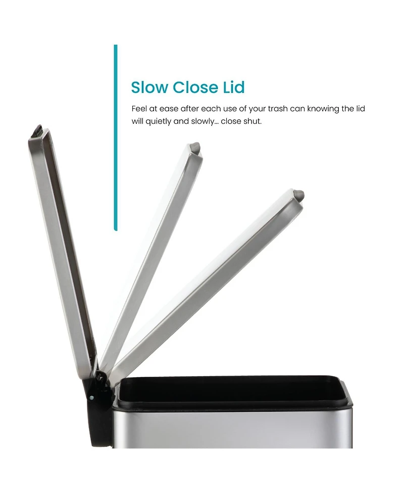 Home Zone Living 3 Gallon Slim Stainless Steel Trash Can with Soft Close Lid and Removable Liner