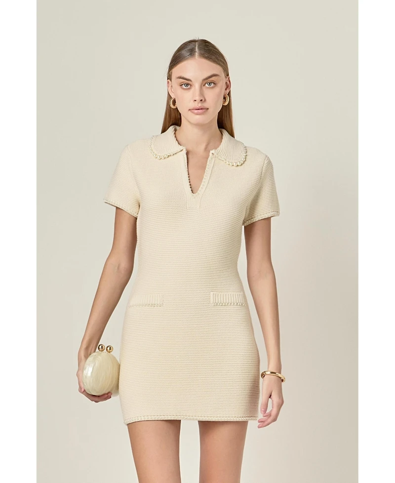 English Factory Women's Knit Pearl Detail Mini Dress