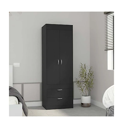 Flynama Black Wengue Finish Tarento Armoire with 2 Drawers Double Door Cabinet Hanging Rod
