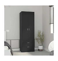 Flynama Black Wengue Finish Tarento Armoire with 2 Drawers Double Door Cabinet Hanging Rod