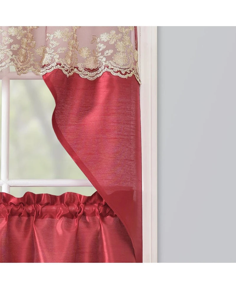 Rt Designers Collection Polyester Bethany Embroidered 3 Piece Kitchen Curtains Tier & Swag Set 60" x 36"