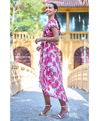 Yumi Women's Floral Dipped Hem Wrap Dress