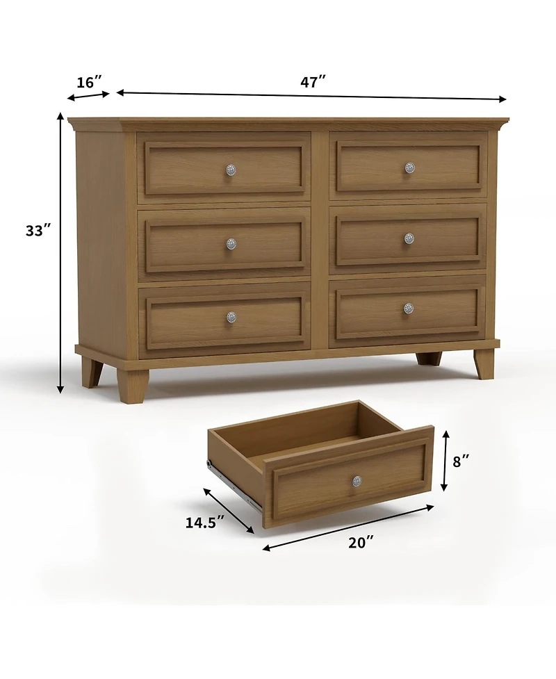 gaomon 6 Drawer Wide Dresser Modern Wooden Storage Chest with Metal Handles