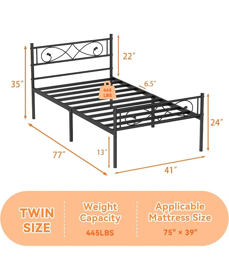 gaomon Twin Metal Platform Bed Frame, Fist Design Headboard & Footboard, Under-Bed Storage, No Box Spring Needed, Easy Assembly, Noise-Free