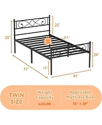 gaomon Twin Metal Platform Bed Frame, Fist Design Headboard & Footboard, Under-Bed Storage, No Box Spring Needed, Easy Assembly, Noise-Free