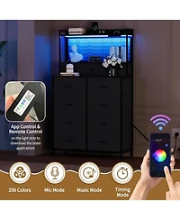 gaomon Rustic Dresser for Bedroom with Charging Station, App Controlled Rgb Led