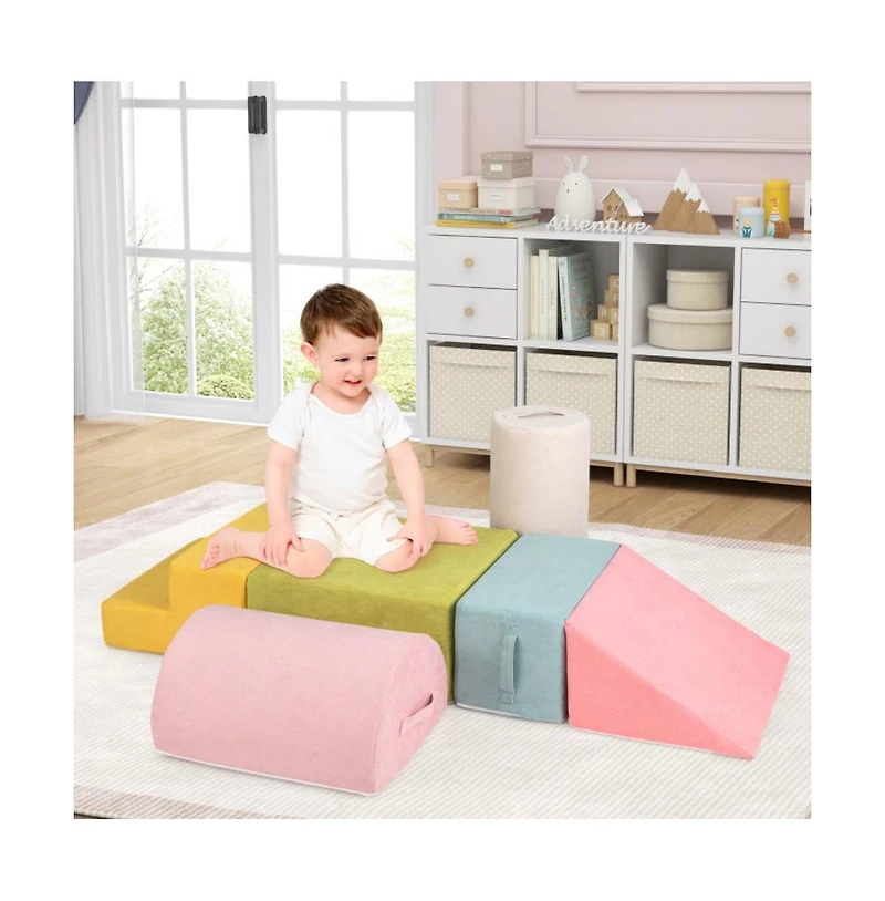 Hongge 6 Pieces Baby Climbing Blocks with 30D High-Density Foam and Carrying Handles