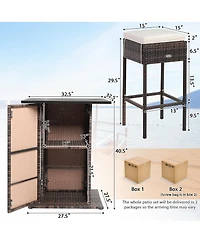 Gymax 5PCS Patio Bar Set Rattan Bar Furniture Set w/ Table & 4 Cushioned Stools