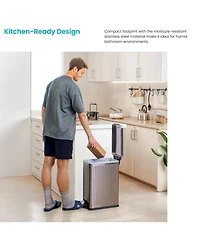 Home Zone Living 8 Gallon Slim Stainless Steel Kitchen Trash Can with Reeded Pattern, Step Pedal and Soft-Close Lid