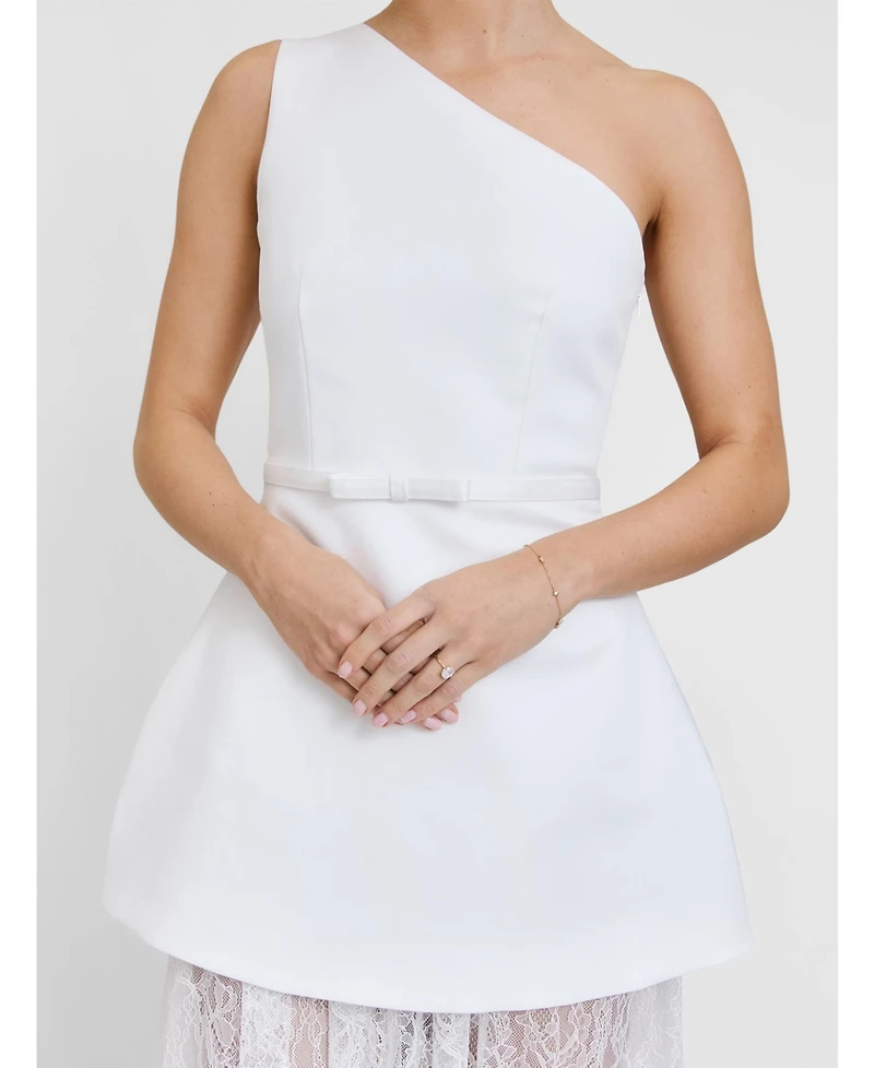 Six Stories Women's One Shoulder Satin Lace Skirt Dress