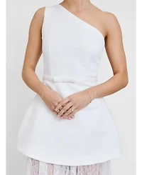 Six Stories Women's One Shoulder Satin Lace Skirt Dress