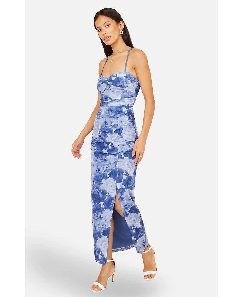 Yumi Women's Mesh Ruched Midi Dress