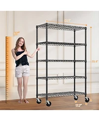 Rainsken 5-Tier Storage Shelves, Heavy Duty Metal Wire Shelving Unit, Adjustable Shelving Rack with Wheels for Basement, Warehouse