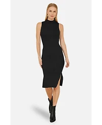 Yumi Women's Fitted Side-Slit High-Neck Midi Dress