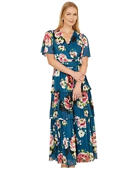 Yumi Women's Floral Mesh Tiered Maxi Dress