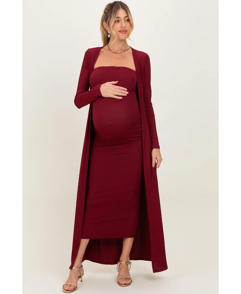 Pinkblush Women's Ribbed Sleeveless Dress Cardigan Set