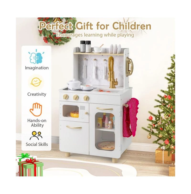 Hongge Kids Kitchen Set Pretend Play Kitchen with Stoves Faucet Sink Telephone Microwave and Oven