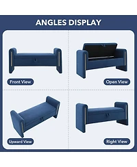 Rainsken Upholstered Storage Ottoman, Modern Teddy End of Bed Bench, Window Storage Stool with Arms for Living Room, Bedroom