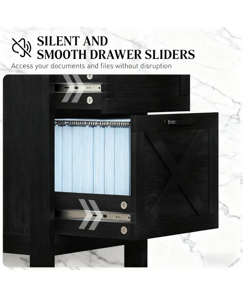 Rainsken 3 Drawer File Cabinet with Silent Slides, Farmhouse Vertical Filing Cabinet for A4/Letter Size, Printer Stand with Storage for Home Office
