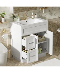 Sillysis 30" Modern White Bathroom Vanity with Smc Resin Sink, Soft Close Drawers & Adjustable Shelves for Small Spaces