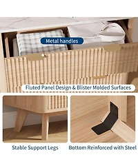 gaomon 32" Width Fluted Nightstand Set of 2, Modern 3 Drawer Bedside Table with Faux Marble Top, Wood Chest of Bedside Table with Curved Profile