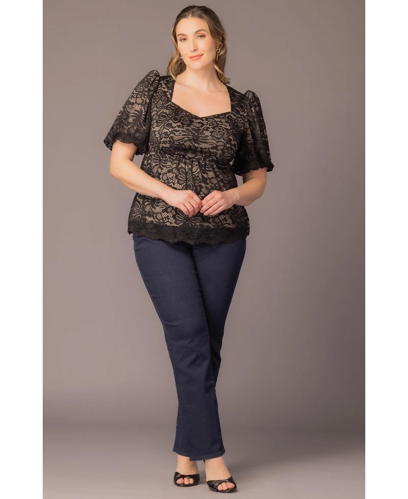 Kiyonna Plus Winsome Sweetheart Lace Peplum Top