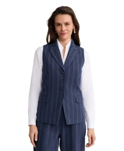 Jones New York Womens Four Button Linen Blend Peak Lapel Vest